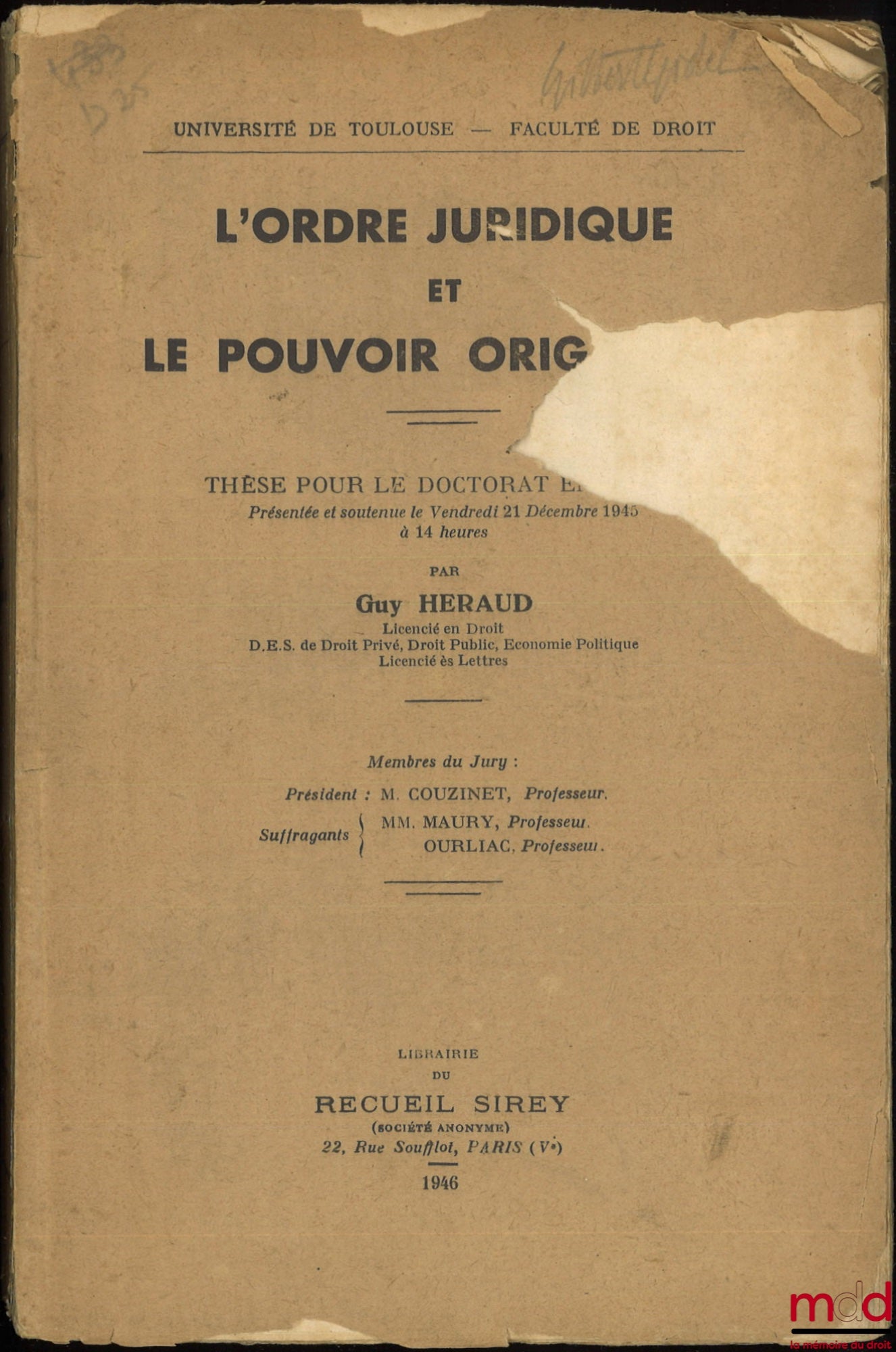 HERAUD (Guy) – LEGAL ORDER AND ORIGINAL POWER