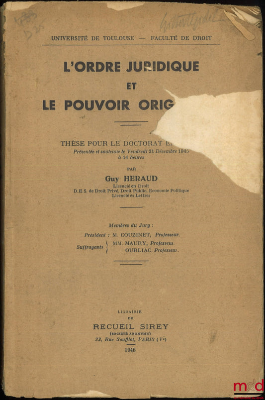 HERAUD (Guy) – L’ORDRE JURIDIQUE ET LE POUVOIR ORIGINAIRE