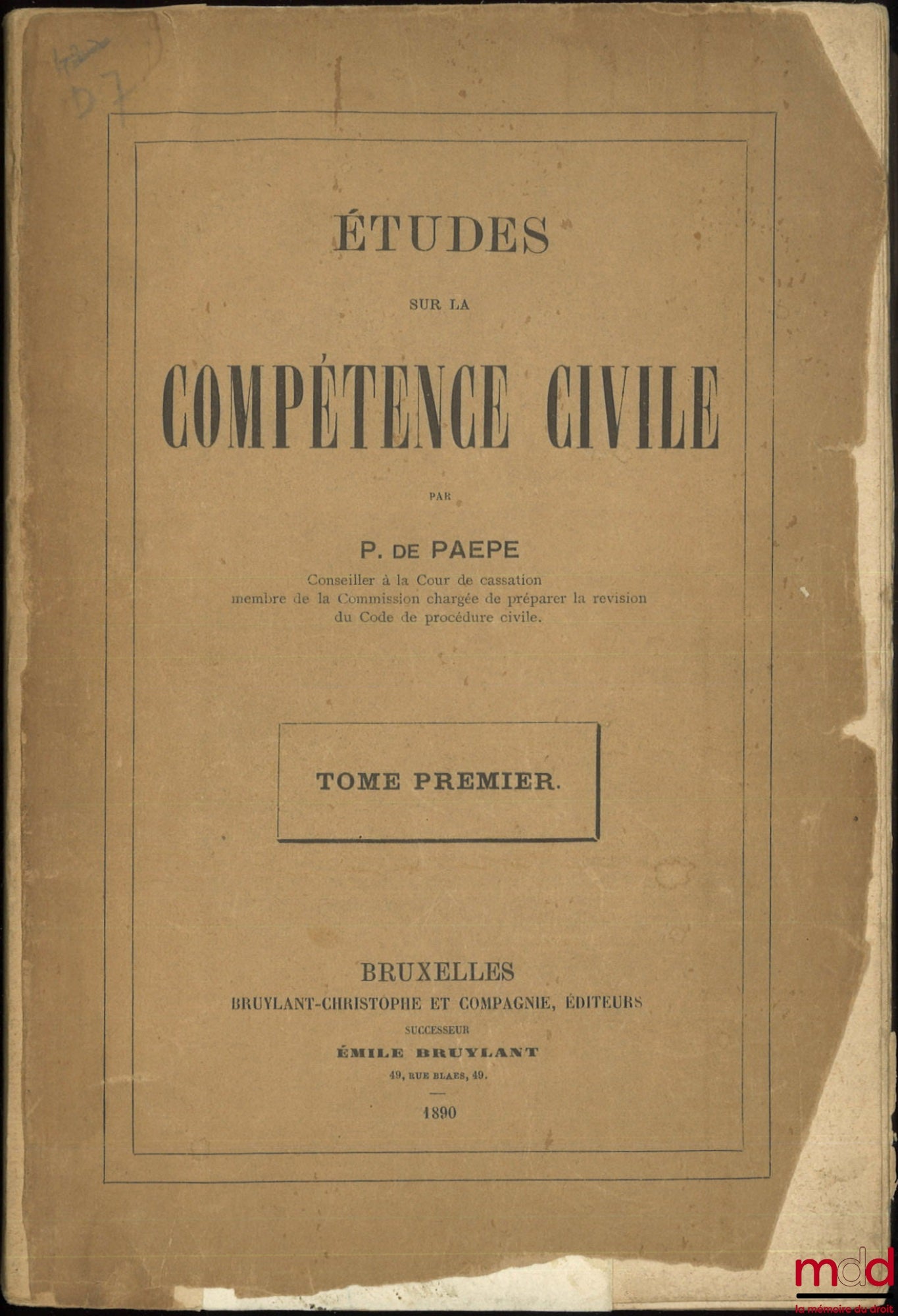 PAEPE (Polydore de) – ÉTUDES SUR LA COMPÉTENCE CIVILE