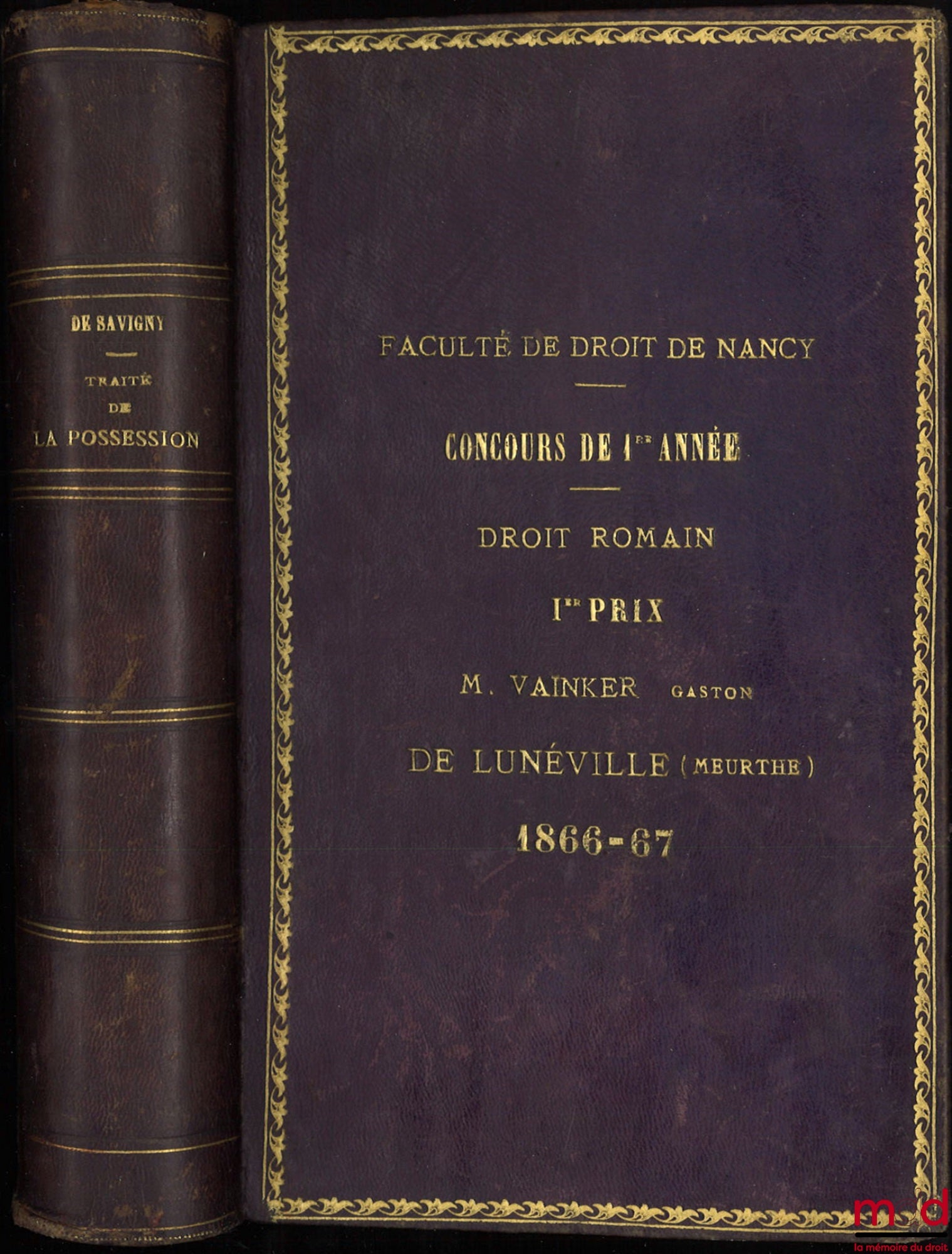 SAVIGNY (Friedrich Carl von) – TRAITÉ DE LA POSSESSION en droit romain, 7e éd. publiée d’après les notes laissées par l’auteur et augmentée d’un appendice sur l’état actuel de la doctrine, par M. Ad. Fr. Rudorff, traduit de l’allemand par Henri Staedtler