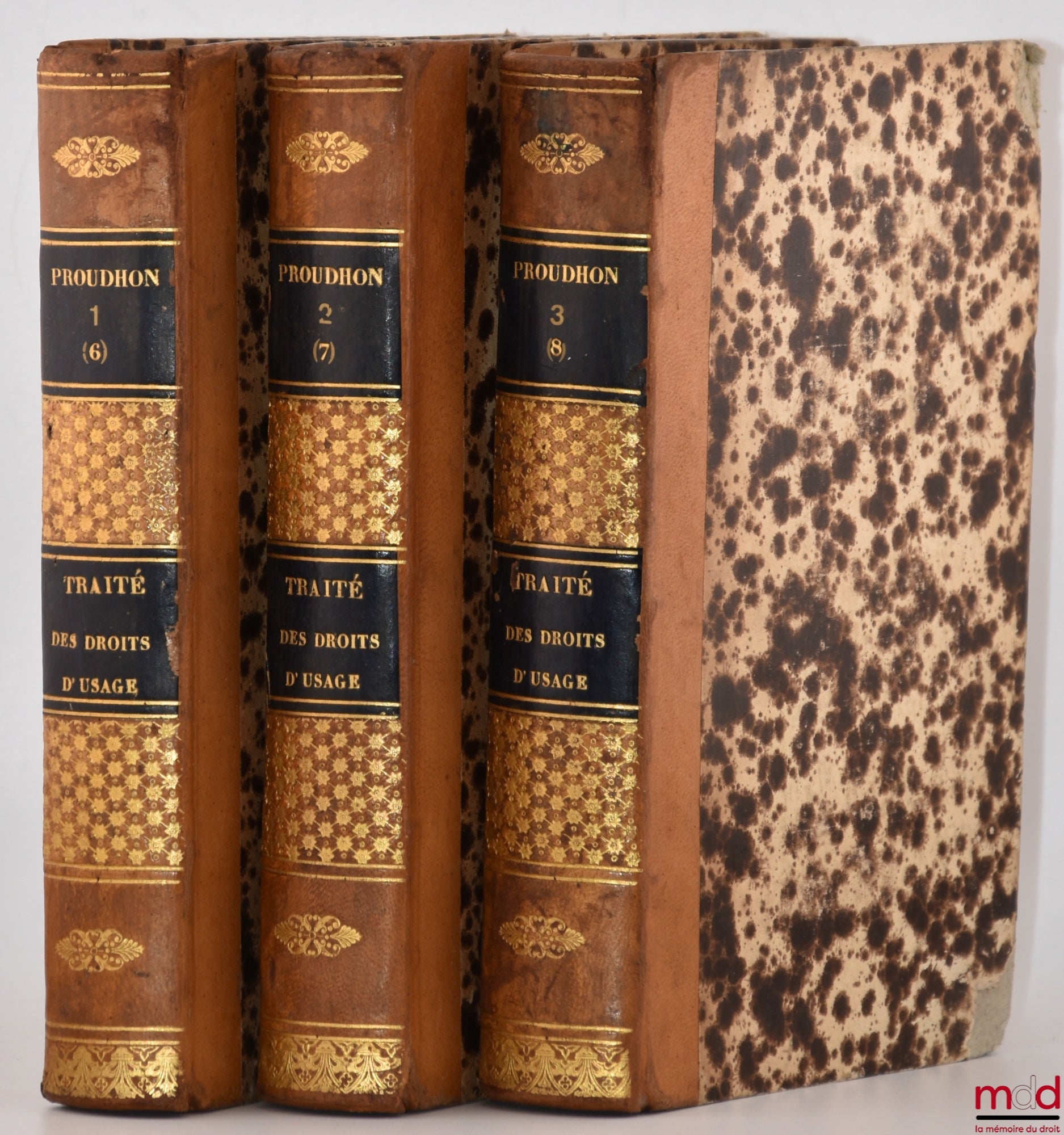 PROUDHON (Jean-Baptiste) – TRAITÉ DES DROITS D’USAGE, SERVITUDES RÉELLES, DU DROIT DE SUPERFICIE ET DE LA JOUISSANCE DES BIENS COMMUNAUX ET DES ÉTABLISSEMENTS PUBLICS, 2e éd. annotée, augmentée et mise en harmonie avec la nouvelle législation sur les forê