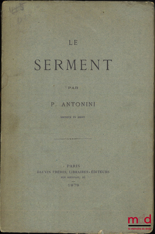 ANTONINI (P.) – LE SERMENT