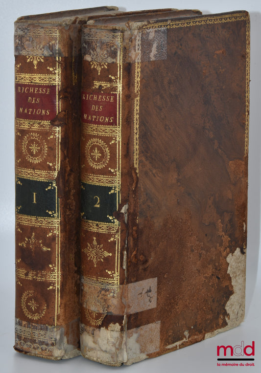 SMITH (Adam) – RECHERCHES SUR LA NATURE ET LES CAUSES DE LA RICHESSE DES NATIONS, Traduction nouvelle avec des notes et observations par Germain Garnier, Avec le portrait de Smith