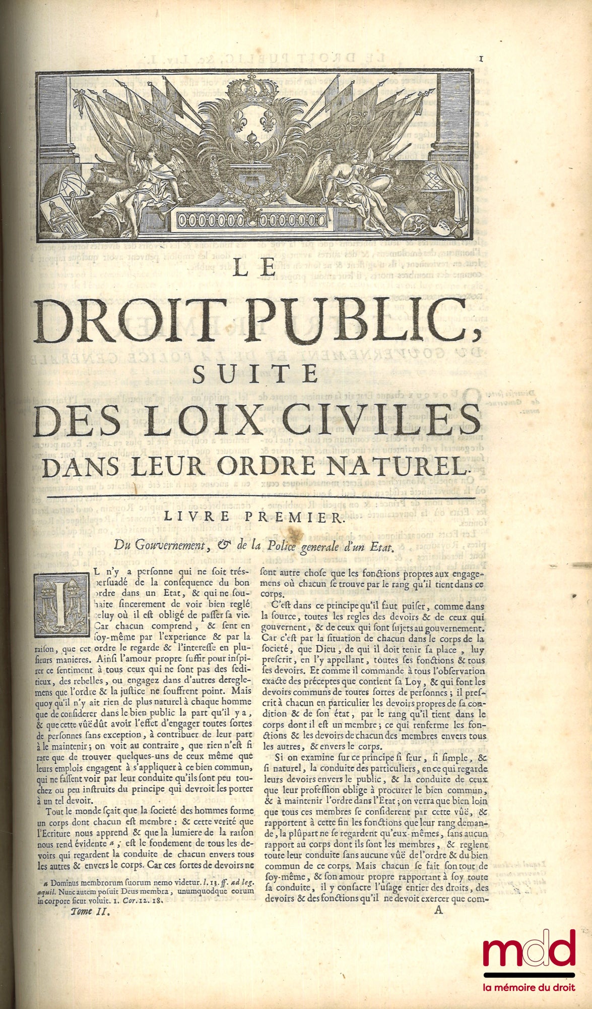 DOMAT (Jean) – LES LOIX CIVILES DANS LEUR ORDRE NATUREL, LE DROIT PUBLIC ET LEGUM DELECTUS, nouvelle éd. revue et corrigée