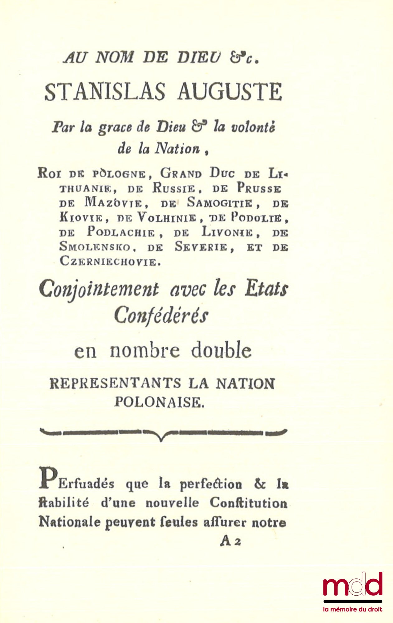 FORME CONSTITUTIONNELLE décrétée par acclamation dans la séance du 3 mai, & sanctionnée à l’unanimité, dans la séance suivante du 5 mai 1791, [réimpression]