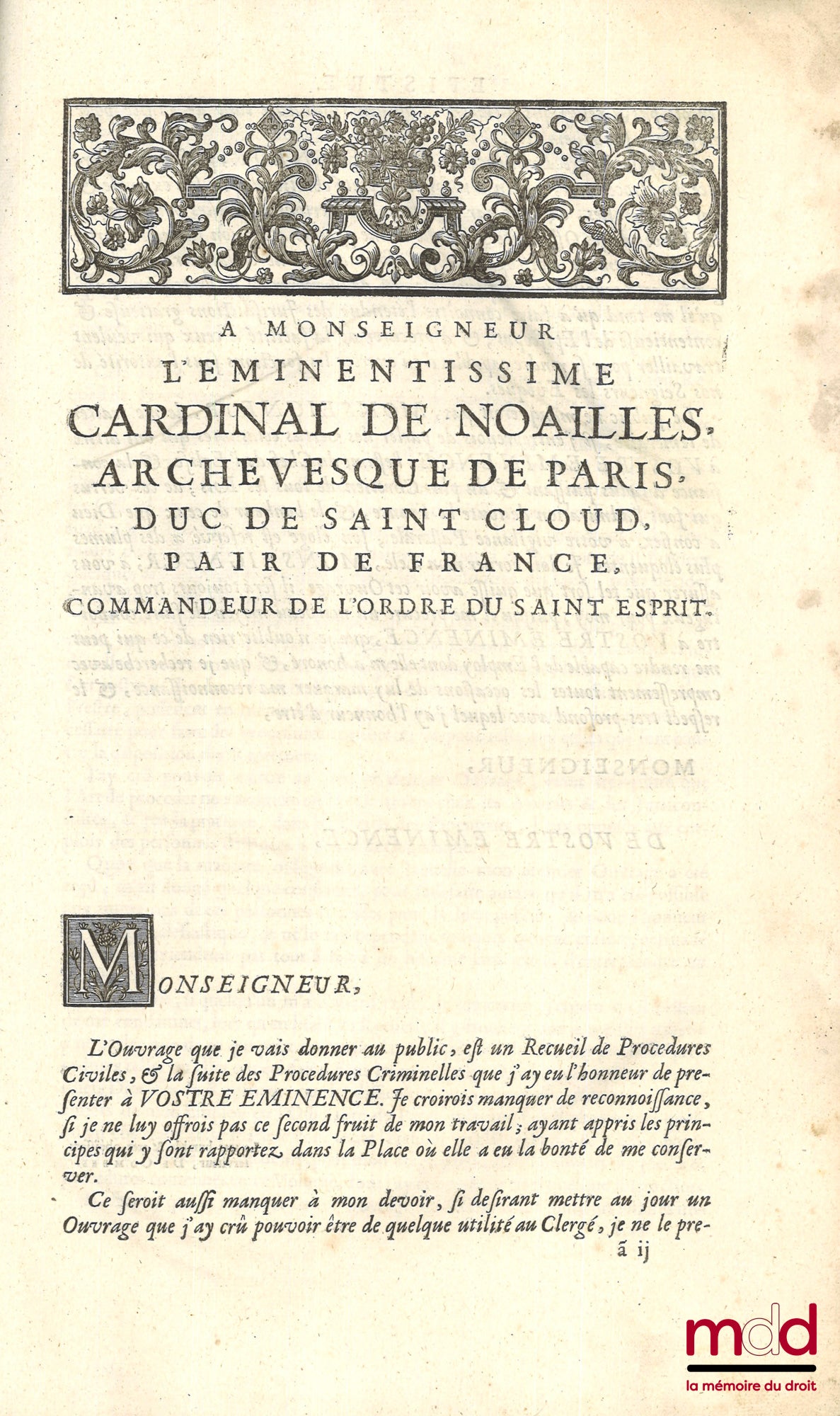 COMBES (Pierre de) – RECUEIL TIRÉ DES PROCÉDURES CIVILES FAITES EN L’OFFICIALITÉ DE PARIS ET AUTRES OFFICIALITEZ DU ROYAUME. Contenant Les Actes et Procédures qui peuvent estre faits dans la Juridiction Civile contentieuse & dans la Juridiction volontaire