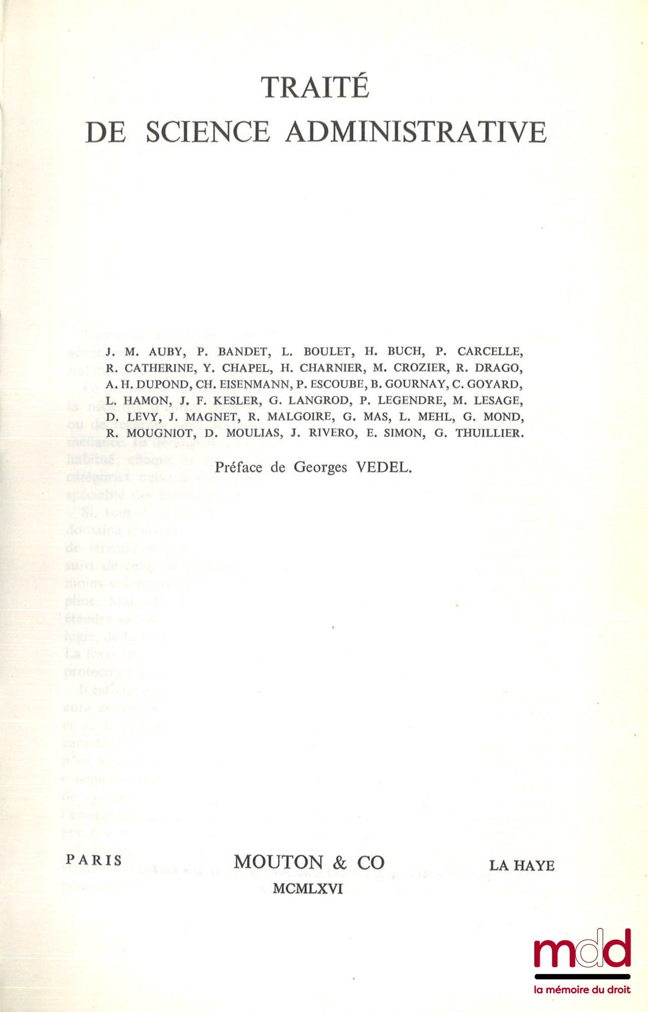 [Collectif] – TRAITÉ DE SCIENCE ADMINISTRATIVE, Préface de Georges Vedel