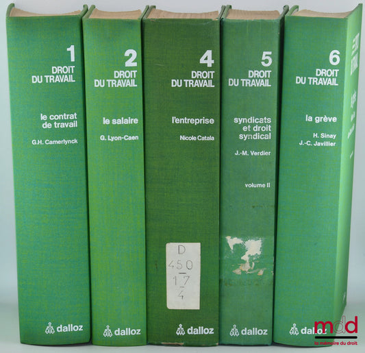 [Camerlynck], CAMERLYNCK (Guillaume-Henri), LYON-CAEN (Gérard), CATALA (Nicole), VERDIER (Jean-Maurice), SINAY (Hélène), JAVILLIER (Jean-Claude) – TRAITÉ DU DROIT DU TRAVAI, Publié sous la direction de G. H. Camerlynck. t. I : LE CONTRAT DE TRAVAIL, G.H. 