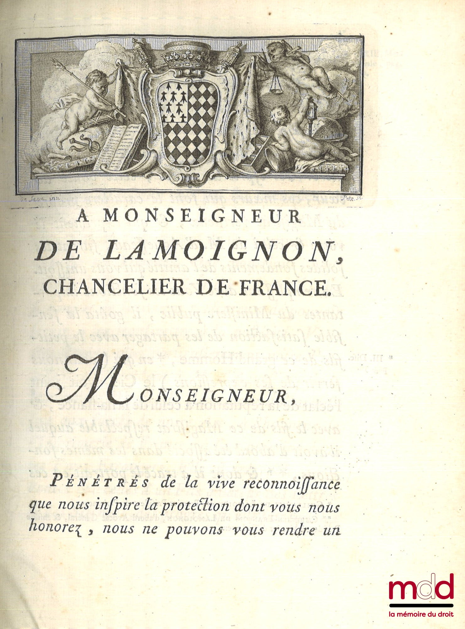 D’AGUESSEAU (Henri François) – ŒUVRES DE M. LE CHANCELIER D’AGUESSEAU  t. I (1759, CXLVII-622 p.) : Les Discours pour l’ouverture des audiences, Les Mercuriales, Les Réquisitoires et autres discours faits en différentes occasions, Les Instructions sur les