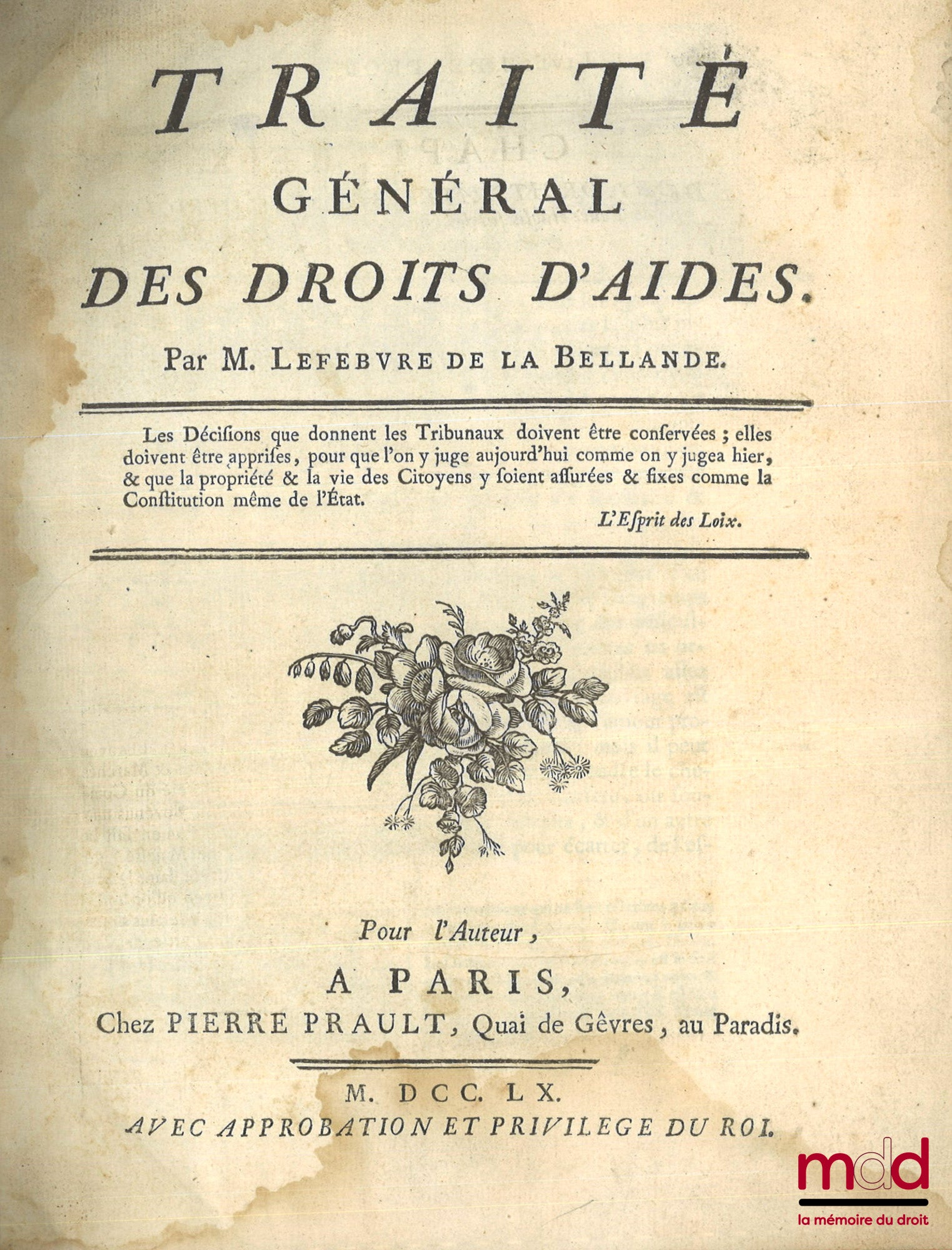 LEFEBVRE DE LA BELLANDE – TRAITÉ GÉNÉRAL DES DROITS D’AIDES