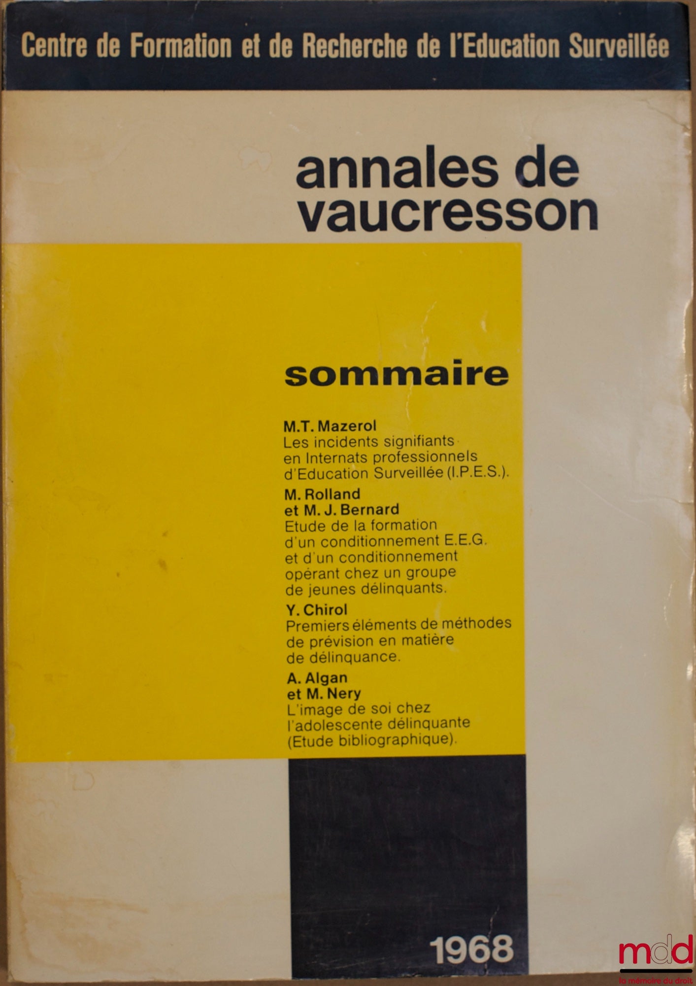 Annales – ANNALES DE VAUCRESSON n° 6, Centre de formation et de recherche de l’éducation surveillée