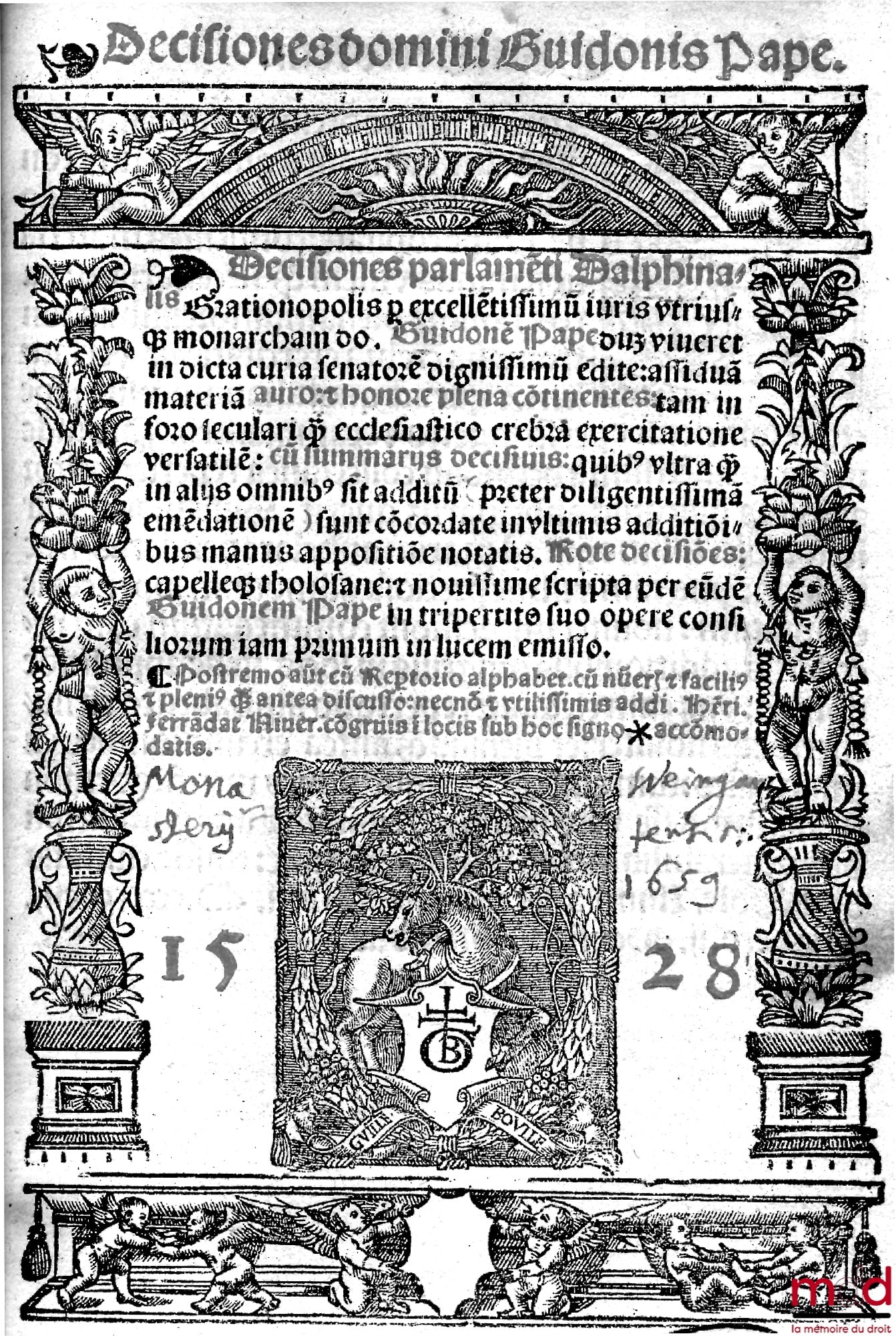 PAPE (Guido) – DECISIONES PARLAMENTI DALPHINATIS GRATIONOPOLIS (…) CUM ADDITIONIBUS ANTONII RAMBAUDI, JOHANNIS DE GRADIBUS, HENRICI FERRANDAT