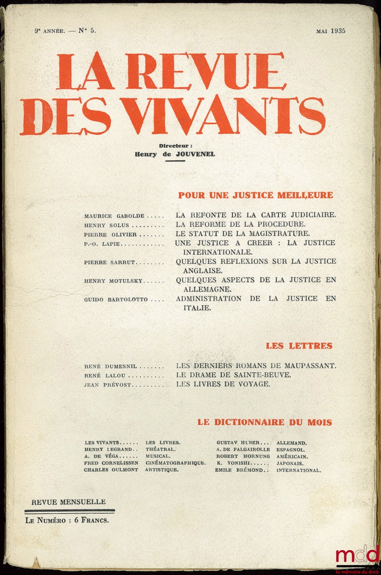 LA REVUE DES VIVANTS, Mai 1935