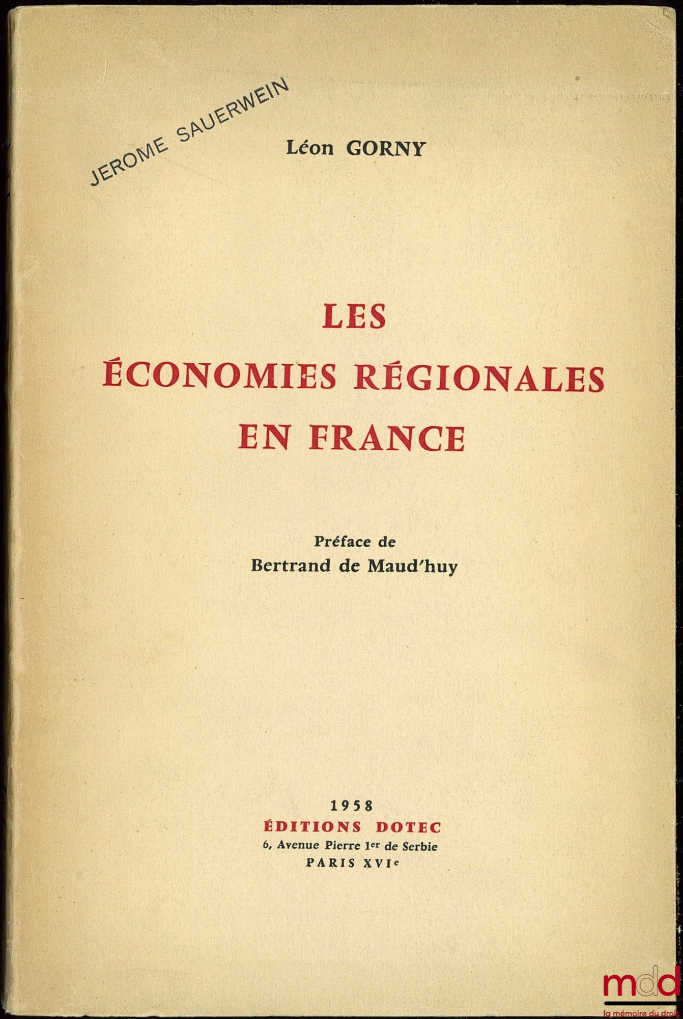 GORNY (Léon) – LES ÉCONOMIES RÉGIONALES EN FRANCE