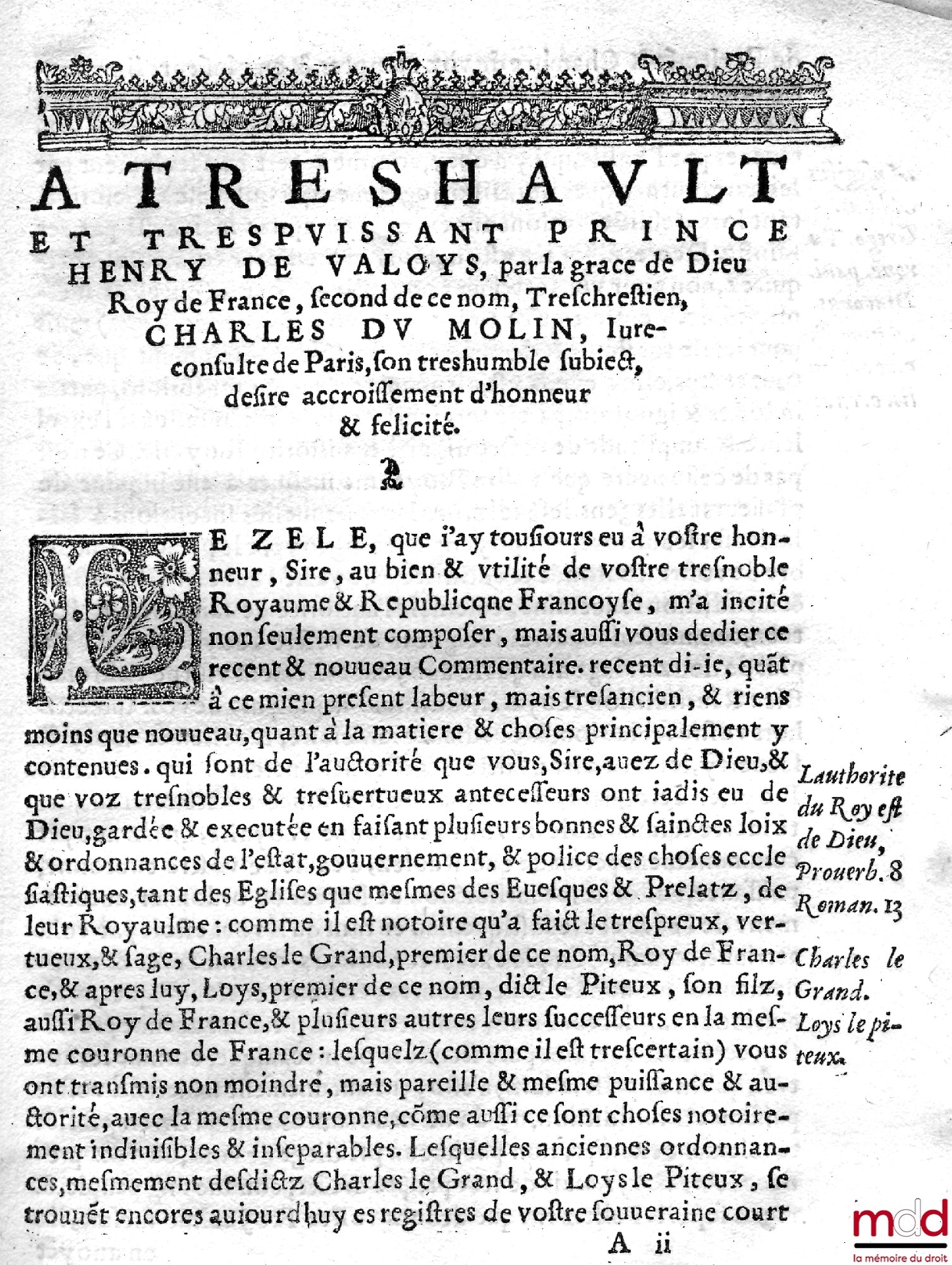 DUMOULIN (Charles) – COMMENTARIUS AD EDICTUM HENRICI SECUNDI CONTRA PARVAS DATAS ET ABUSUS CURÆ ROMANÆ, & IN ANTIQUA EDICTA & SENATUSCONSULTA FRANCIÆ CONTRA ANNATARUM, & ID GENUS ABUSUS, MULTAS NOUAS DECISIONES JURIS & PRAXIS CONTINENS