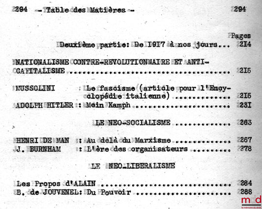 CHEVALLIER (Jean-Jacques) – COURS DE DROIT CONSTITUTIONNEL COMPARÉ, D.E.S. 1946-1947 et 1948-1949 : Les grands œuvres politiques de l’antiquité à nos jours