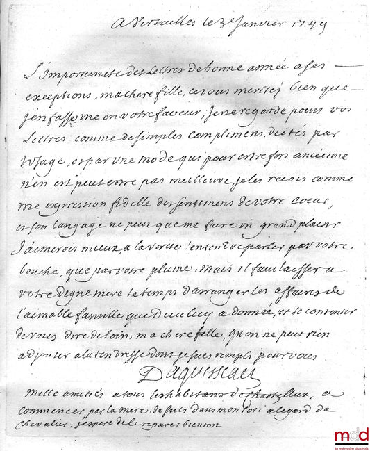 D’AGUESSEAU (Henri François) – LETTRES INÉDITES DU CHANCELIER D’AGUESSEAU ; PUBLIÉES SOUS LES AUSPICES DE SON EXCELLENCE Mgr. LE COMTE DE PEYRONNET, Garde des Sceaux de France